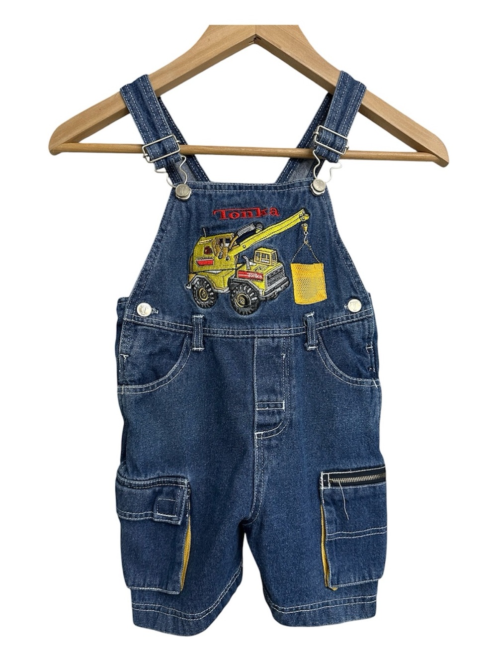 Tonka Kids' Denim Short Overalls W/ Embroidered Construction Crane-Size 3T